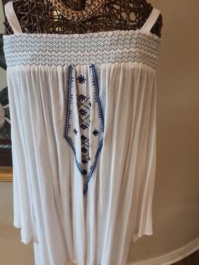 Studio West Apparel White  Embroidered Tunic Off Shoulder Top